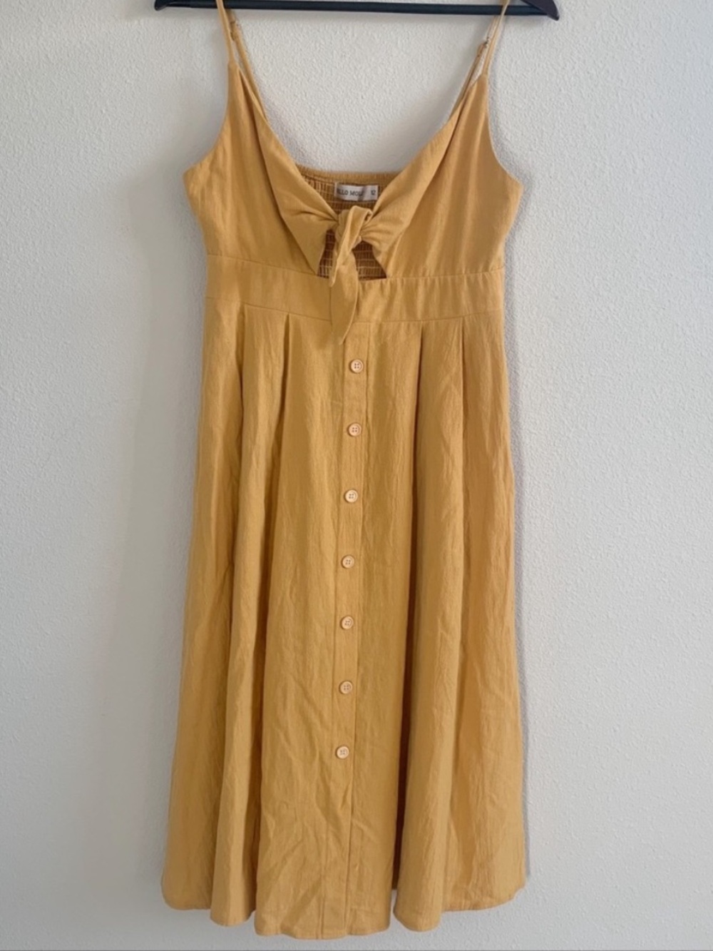 Hello Molly Mustard Yellow Tie-Front Button Midi Dress